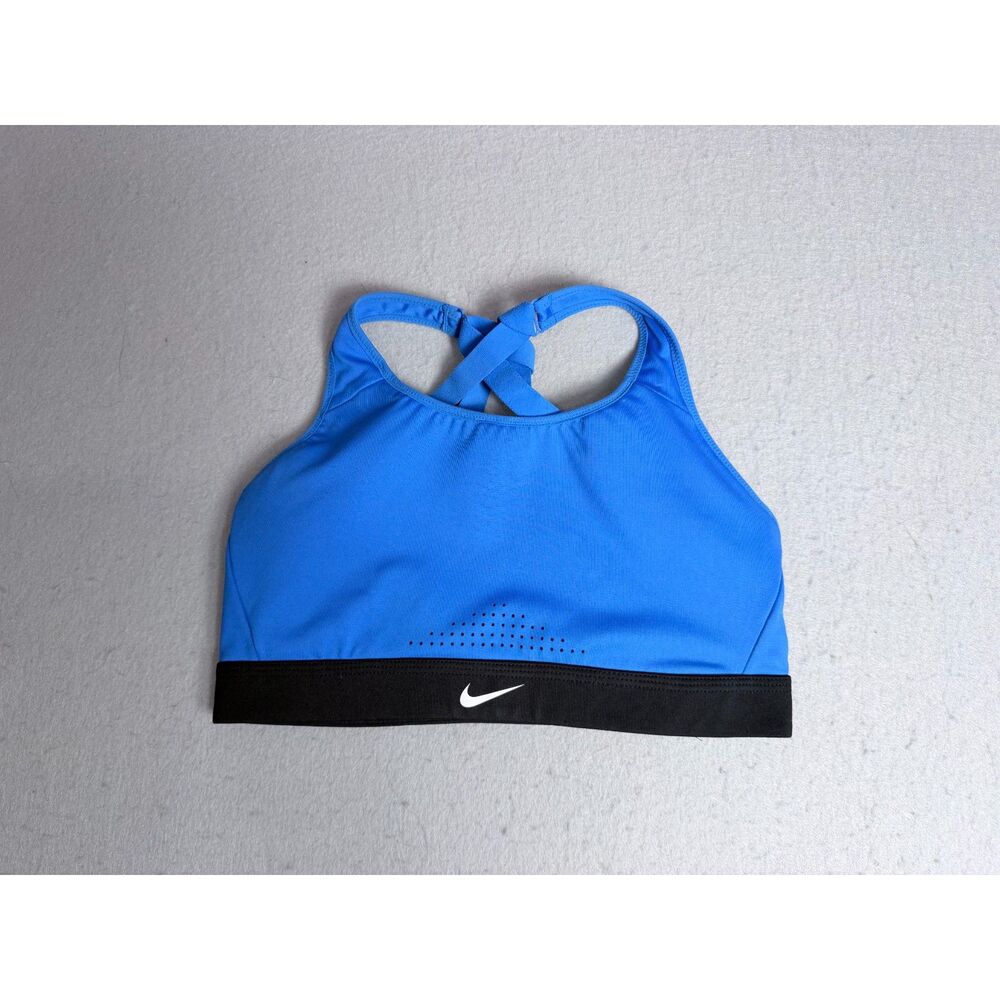 Nike Dry Fit Women's Sports Bra Strappy Racerback Cross Back Blue & Black Medium